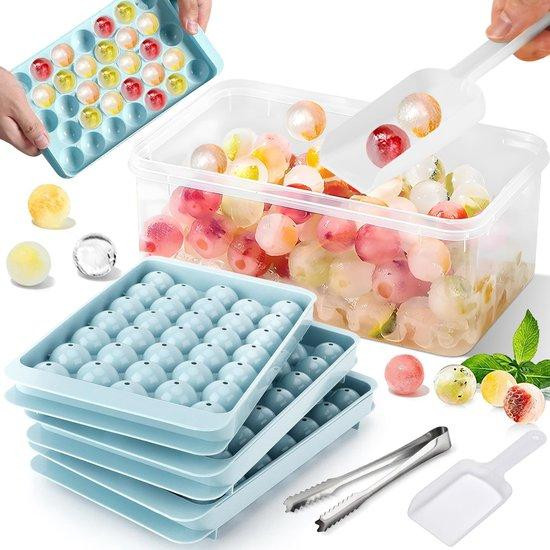 Benza 6-delige set mini-ijsbolvormen met deksel en tang, ronde ijsbolletjes, BPA-vrij, ABS/PP-kunststof