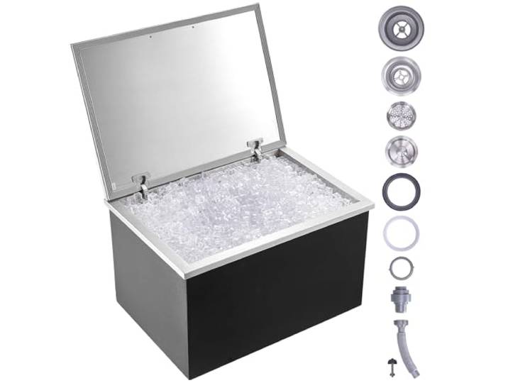 VEVOR Edelstahl Eiskübel, Gewerbe Eiskübel mit Scharnierdeckel, Outdoor Küche Eisbar, für kalten Wein und Bier