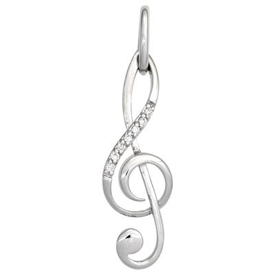 Kettenanhänger JOBO "Anhänger Notenschlüssel", weiß (weißgold 585), Schmuckanhänger, Damen, SI = kleine Einschlüsse, Diamanten Weißgold 585, Diamanten, Weißgold 585, Kettenanhänger, 585 Weißgold mit 7 Diamanten