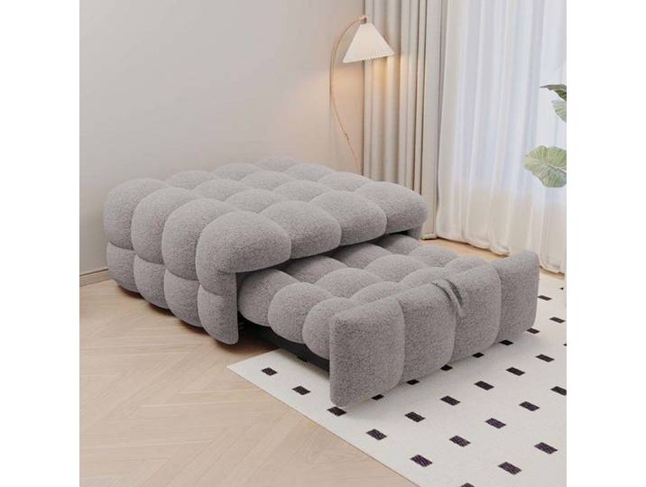 Canape Convertible Lit 2 en 1 Pouf tissu teddy moelleux Gris