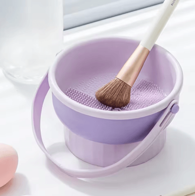 Inspire Picks Makeup Brush Cleaning Bowl Set With Silicone Drying Rack Beauty Sponge & Puff Cleaner fuchsia