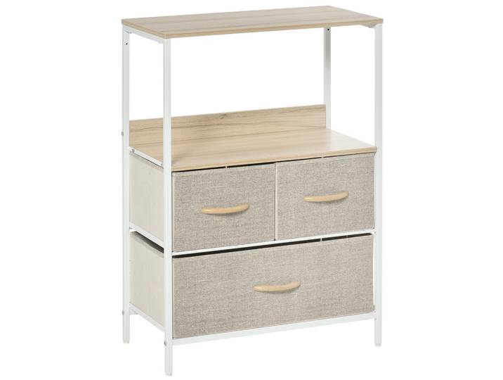 ComfortXL Kommode De-12403 58/29/81 cm Weiß / Natur, Metall, 58x81.5x29 cm, Kleinmöbel, Kommoden, Kommoden