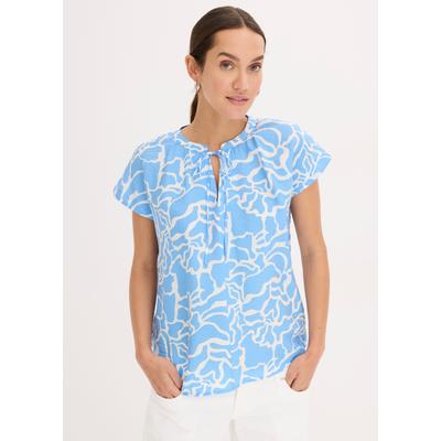Tunika BONPRIX, Damen, Gr. 36, blau (blau, weiß bedruckt), Obermaterial: 85% Viskose, 15% Polyamid, figurumspielend, Tuniken, leicht strukturiertes Material, modischer Print, ärmellos