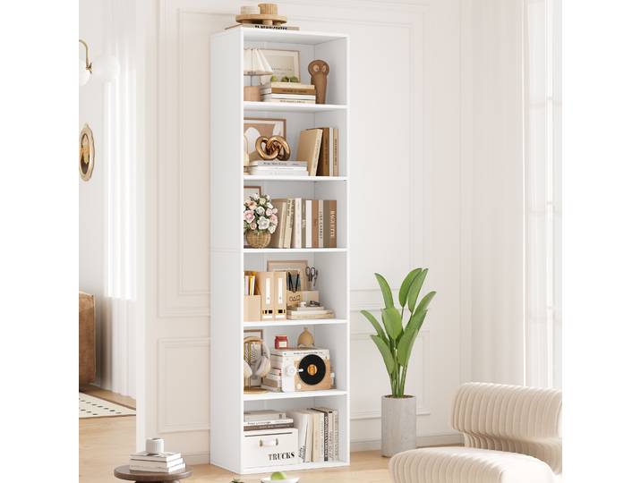 Getone Bibliothèque, Meuble de Rangement Livres, Étagère à 6 Niveaux, Bibliotheque, Présentoir, pour Salon, Chambre, Bureau, 48x30x190.5cm