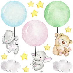 WANDAUFKLEBER 100x141cm - Tiere mit Luftballons