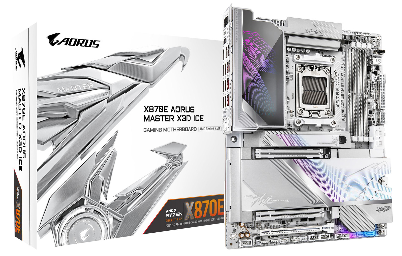 Gigabyte X870E AORUS MASTER X3D ICE moederbord zilver/wit