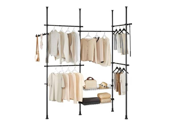 SoBuy Portant à Vêtements Télescopique avec tringles étagères Penderie ouverte réglable pour chambre et dressing\, rangement pratique Noir KLS04-II-SCH