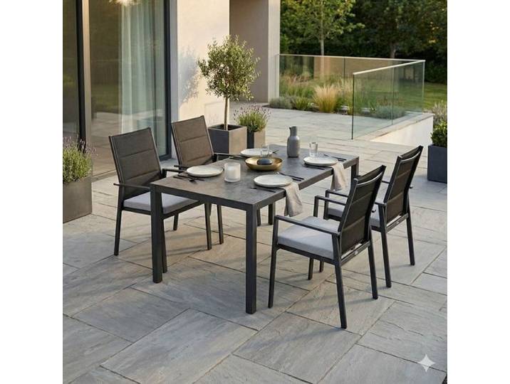 Niehoff Nancer Gartenmöbel-Set M (4 Plätze) mit OUTLIV. Tisch 160x90cm Schwarz Dunkelgrau Hellgrau