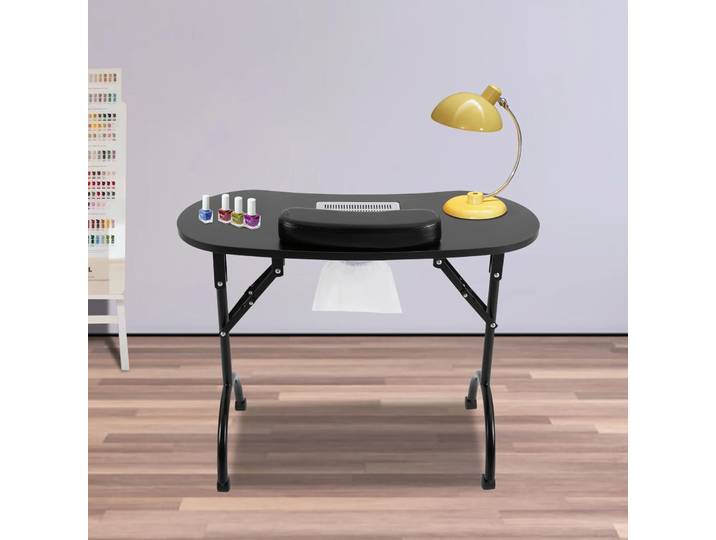 Table de manucure portable, table à ongles professionnelle pliable avec sacs pour aspirateur et repose-poignet, 90 x 40 x 72 cm, noire