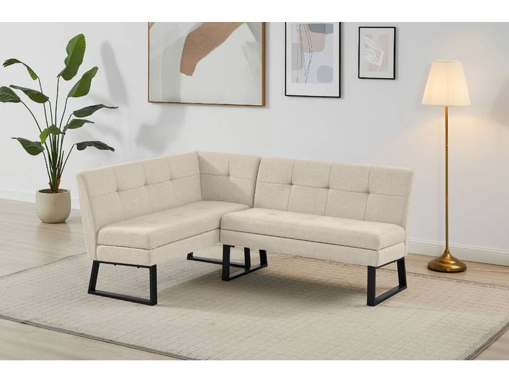 Eckbank GOODPRODUCT Geranie, Sitzbank, Essbank, pflegeleichter Strukturstoff , beige (cremefarben), B:184cm T:61,5cm, Polyester, Sitzbänke, Eckbank, Eckbank inkl. Stauraum, Pulverbeschichtetes Metallgestell
