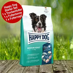 Happy Dog Fit & Vital Medium Adult Starter-Set inkl. Futtertonne und Futternapf