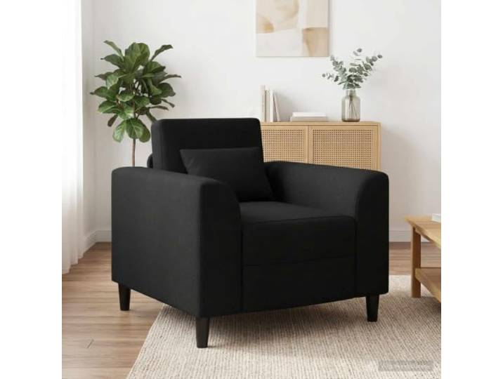 YUTAASU Accent Chair Black Fabric 90 x 88 x 85 cm Wood Frame, Foam Padding, Curved Armrests, Modern Style for Living Room