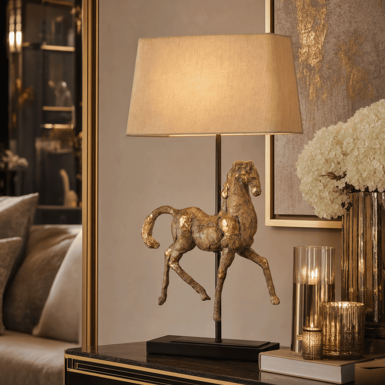 Orphenus Antique Brass Horse Table Lamp