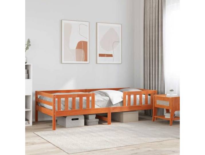 Massives Kiefernholz Modernes Design Bettgestell Braun 90x200 cm Massivholzbett ohne Matratze Wachsbraun 90x200 Kiefernholz Bettgestell mit Lattenrost Stabil Modern