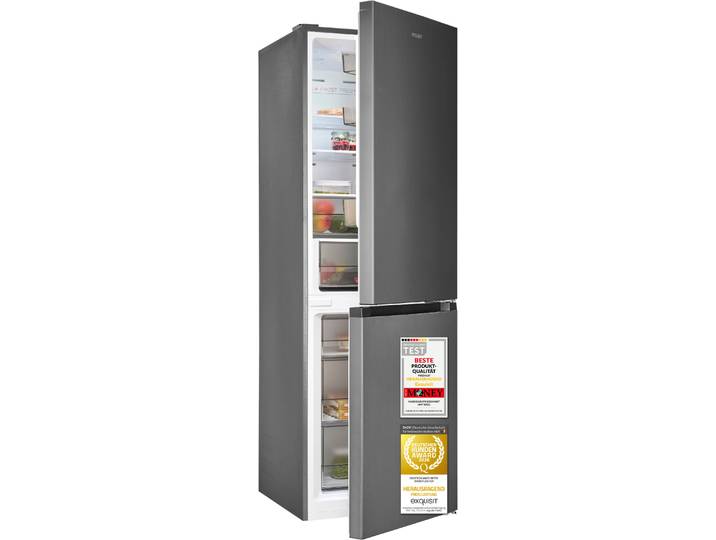 EXQUISIT Kühl-/Gefrierkombination KGC340-115-NF-040C , Energieeffizienz: C, grau (inoxlook, az), Rechtsanschlag, Kühlschränke, NoFrost Technologie für dauerhaft eisfrei ohne Abtauen, Kühl-/Gefrierkombination