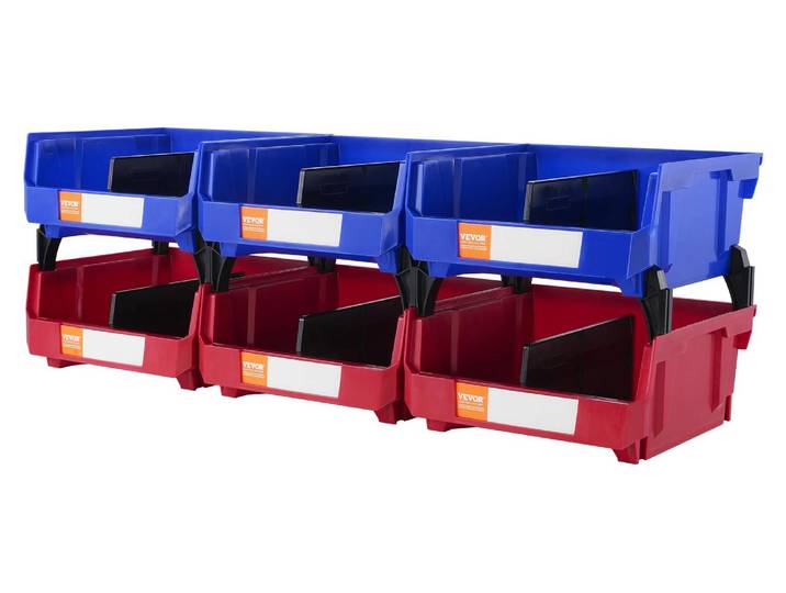 VEVOR Lot de 6 bacs à bec gerbables Caisses de stockage bleu/rouge