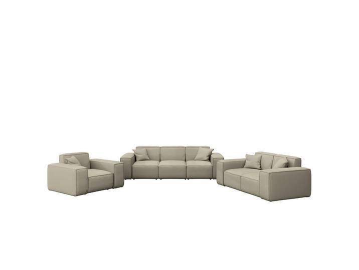 Kaiser Möbel Loungegarnitur 3 2 1 Gartenmöbel, Malibu Stoff Odyssey Dunkelbeige, Sandfarben, Holz, Gartenmöbel, Gartengarnituren, Gartenmöbel-Sets