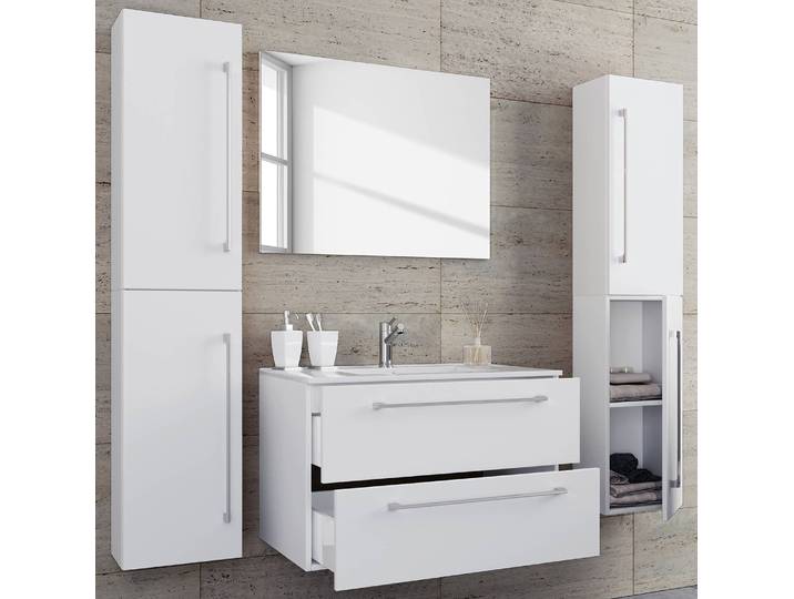 Salle de bain Muniz X 4 éléments 126cm Blanc/Blanc