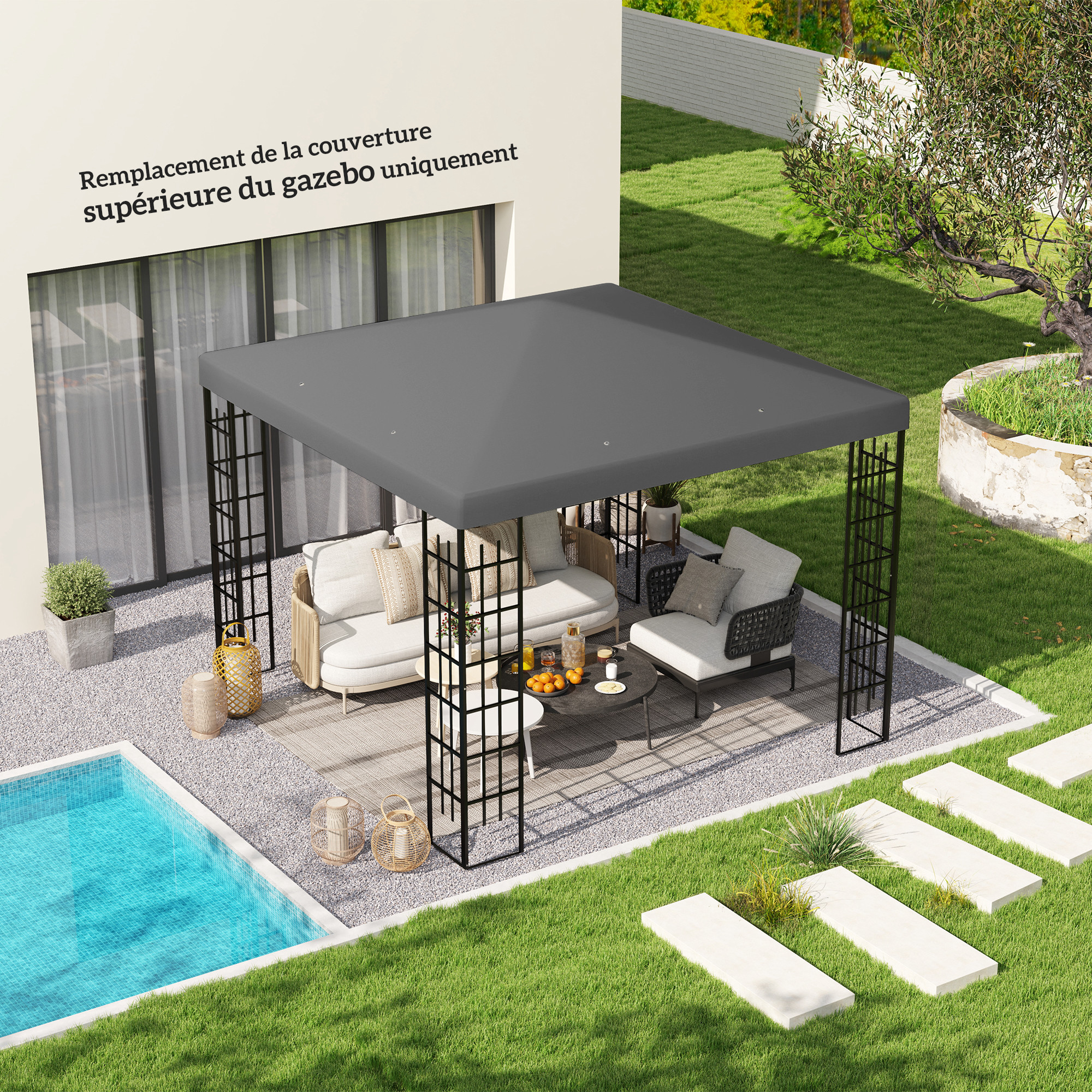 Outsunny Telo di ricambio per gazebo telo per gazebo fori di drenaggio protezione solare UPF30+ 3 x 3 m grigio scuro   Aosom Italy