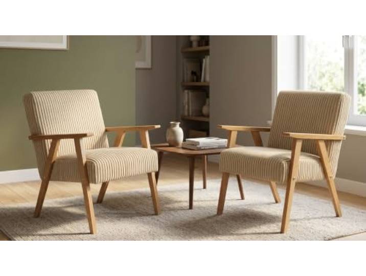 Family Meble 2er-Set Sessel Soler Apollo – 2 Retro-Sessel im Vintage-Stil mit Stoff-Bezug – Beige · 3