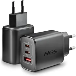 NGS ERA 65W BLACK (65 W, 3 Ports), USB Ladegerät, Schwarz
