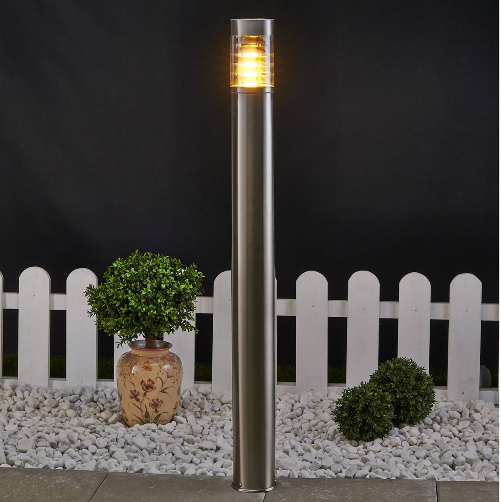 Lindby Enja path light, 100 cm, stainless steel, IP44, E27 ENJA Lindby, dimmable, Alu / grey / zinc, Stainless steel, Modern, Outdoor lights