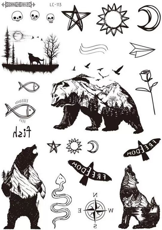 INF Schwarze temporäre Tattoos - 5er-Pack Modell 3