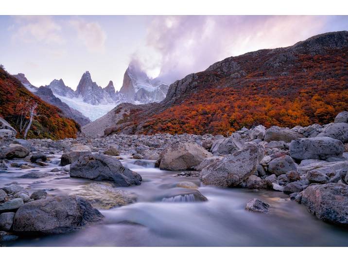 Fototapete PAPERMOON Photo-Art JOHN FAN, FITZ ROY UNTER DER TWILIGHT , bunt, B:4m L:2,6m, Vlies, Tapeten, Fototapete