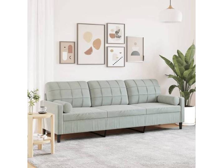 Canapé 3 places en velours gris clair - Assise rembourrée - Dossier confortable - 226 x 77 x 80 cm{35077}