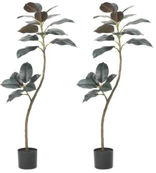 Garvee 2-Pack 4 ft PU Black Rubber Tree Faux Plants in Pots – Realistic