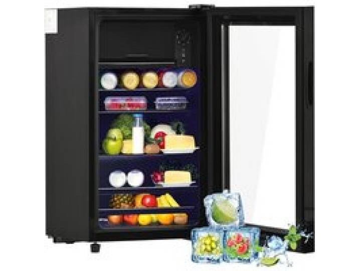Petit frigo avec congélateur 76L mini réfrigérateur pose libre silencieux 43dB pour chambre et bureau éclairage LED 51 canettes