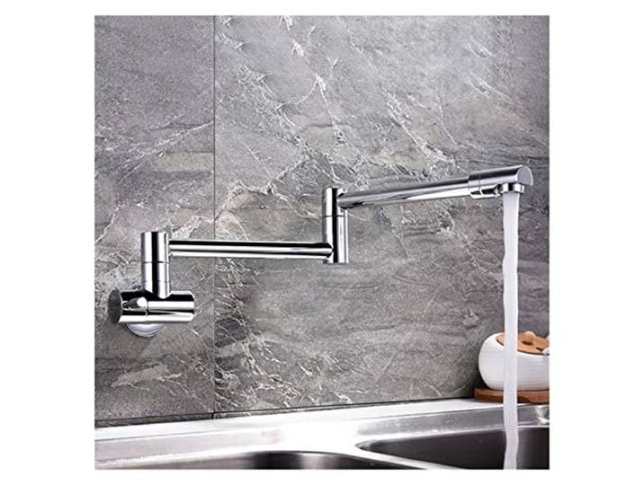 Küchenarmatur, Klappbarer Einzel-Küchenarmatur Spüle Topffüller Wasserhahn Kaltwasser Wandmontage Messingarmaturen Chrom gebürstetes Nickel Öl eingerieben(C A)