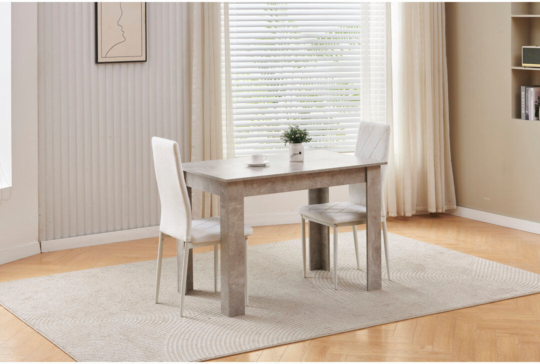 17 Stories Dining Set White Velvet Chairs#2