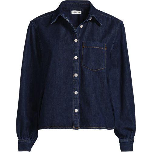 Kurze Jeansbluse aus reiner Baumwolle in Plus-Größe, Damen, size: plus, Blau, by Lands' End