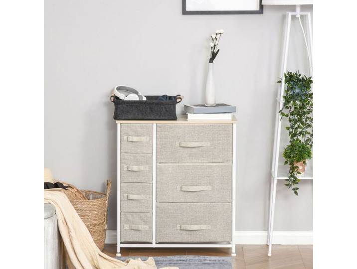Commode - WESTYLE - Style scandinave moderne - 7 tiroirs pliables - Cadre acier & plateau robuste - 63 5x30x71 cm