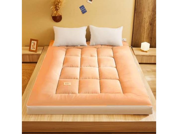 TVANTRUXIS Baumwoll-Futon-Matratze Mehrfarbige, mehrere Größen Camping: Rutschfeste, zusammenklappbare, aufrollbare Bodenmatte(Orange,180*200CM)