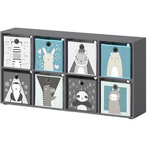 Vicco Bücherregal Scutum, grau, mit 8 Faltboxen, Kinderregal aus Holz, 8 Fächer, 143 x 73 x 29cm