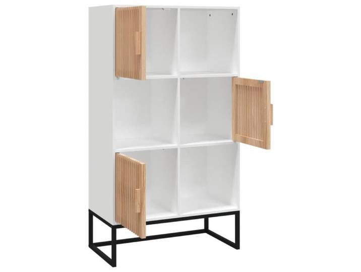 Buffet haut - CUQUE - 70x35x125 cm - Bois d'ingénierie - 3 portes - Style scandinave