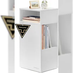 Nachttisch 59,4x30x25cm, Robust & langlebig, schmal, Beistelltisch, 2 offene Fächer, 1 Schublade, Nachtschrank, Toolless-Technologie, schneeweiß