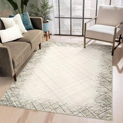 YUN Washable Area Rug ,Non Slip Low Pile Pearl Velvet Abstract Carpet, Modern Rug for Living Room Bedroom
