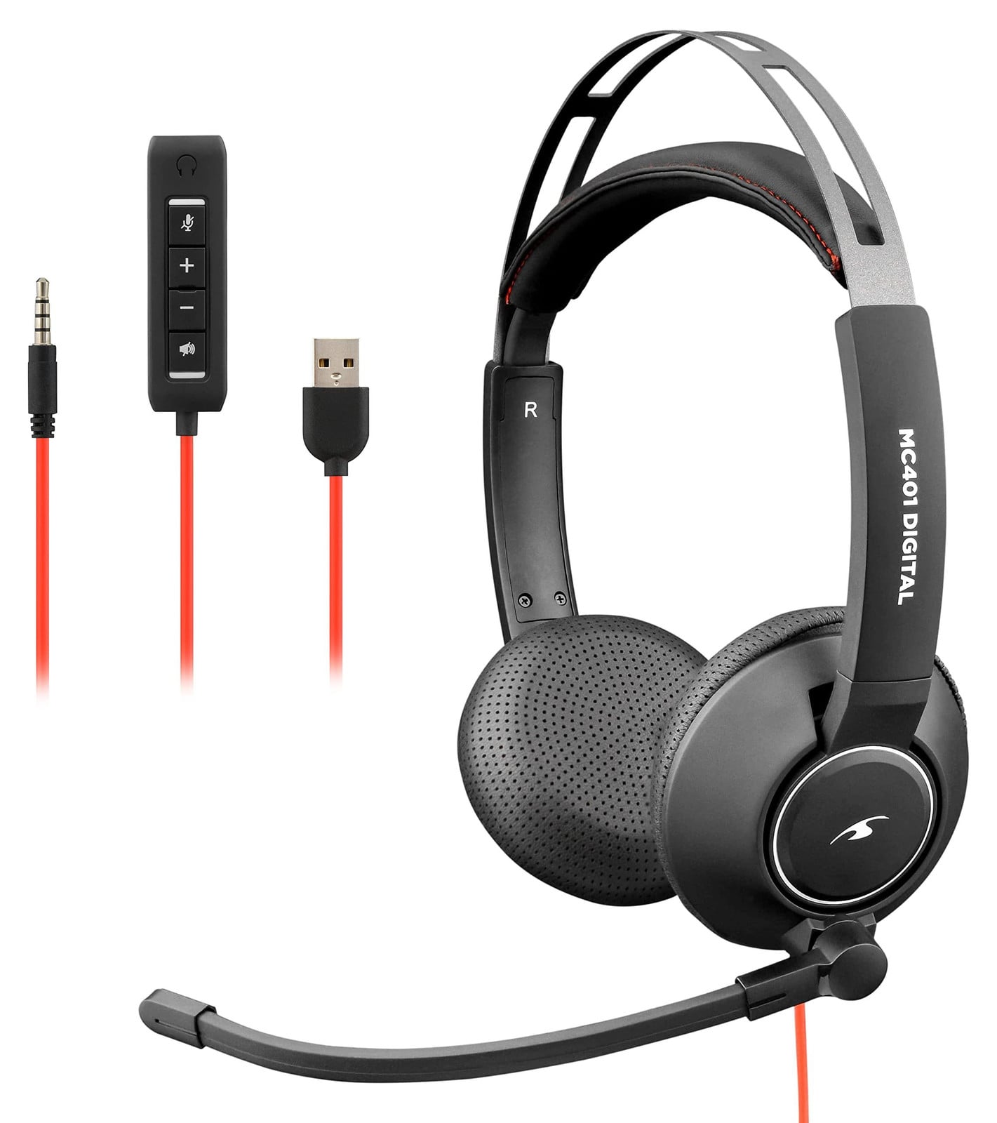 Blue Stork MC401 bekabelde hoofdtelefoon voor kantoor en callcenter, zwart