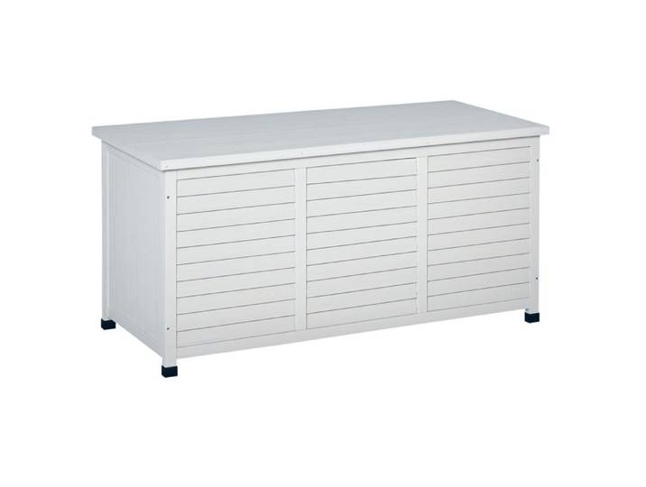 Coffre de rangement extérieur - Outsunny - 283L - petites ouvertures en bas - 2 chaînes - en bois - 127 x 56 x 60 cm - blanc