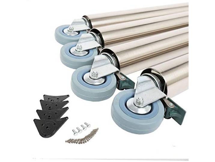 4er Set Tischbeine Tischfüße Möbelbeine 870mm ø 60mm auf Rollen mit Bremsen Edelstahl Optik