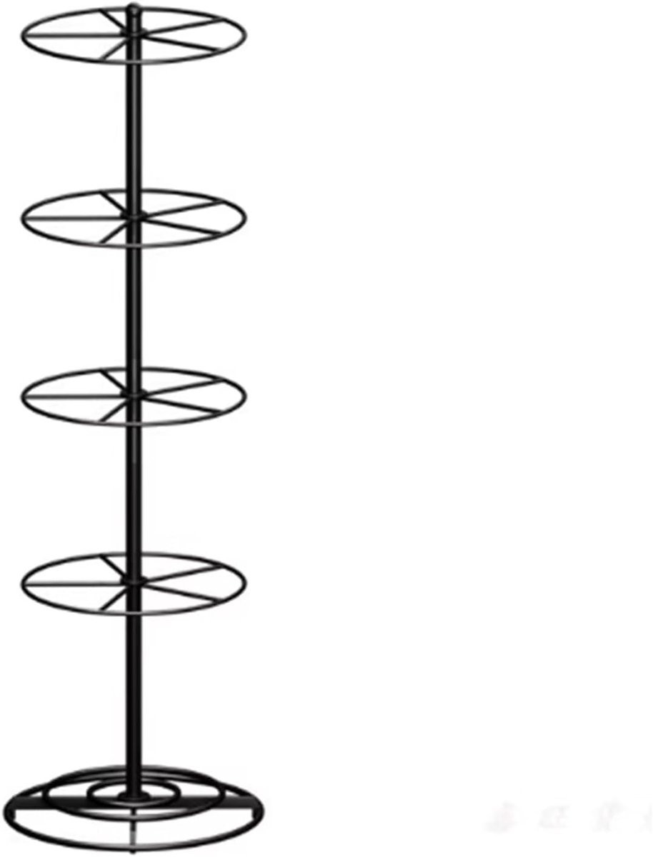 Zwarte metalen displaystandaard met ronde sokkenrek en verstelbare planken, Hoogte: 145 cm