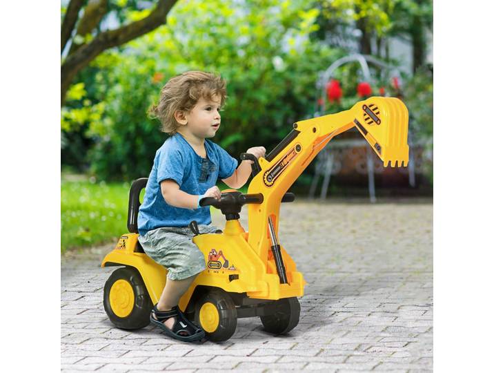 HOMCOM Pelleteuse Enfant Jaune Klaxon Rangement 18-48 Mois