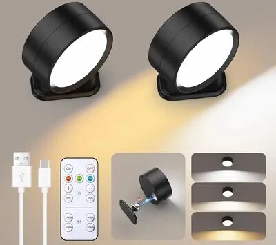 Friendly Fresh Finds Magnetic LED Wall Light Rechargeable Reading Lamp With Remote Control And Degree Rotation black 2pc