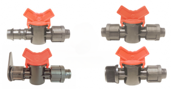 Kugelhahn Tape, Kugelhahn Tape x Tape, Kugelhahn Tape x 3/4" AG, Kugelhahn Tape x Flat Flachschlauch, Kugelhahn Tape x 16 mm steck (Tape Kugelhahn für T-Tape, Aquatraxx usw.: Kugelhahn Tape 16 mm x 3/4 Zoll AG, Aussengewinde) 6.37-KH25
