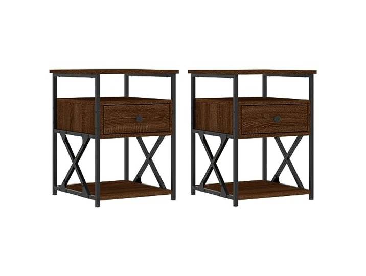 LMTYOENFG 2er Set Nachttische Braun Eichen-Optik 40x42x55 cm Eisen Kompakte Ablage im Schlafzimmer mit stabilem Eisenrahmen, verstellbaren Füssen und Kippsicherung für festen Stand.