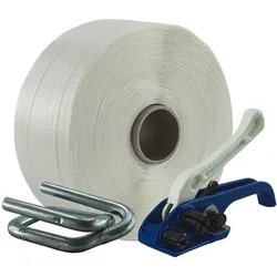 KK Verpackungen 25 mm Textil Polyester Umreifung Set Umreifungsband Bandspanner Metallklemmen