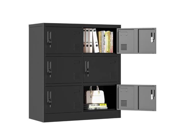 Armoire vestiaire métallique 6 portes 100 x 90 x 40 cm noire pour bureau école salle de sport et maison